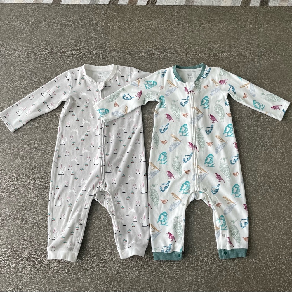 2 x Nest Designs Organic Cotton Long Sleeve Romper 18M - 24M
